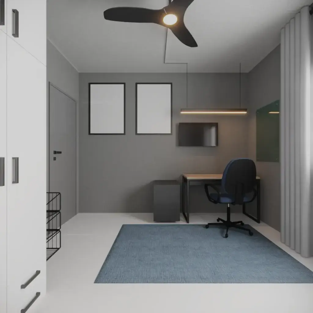 Quarto com escritório minimalista