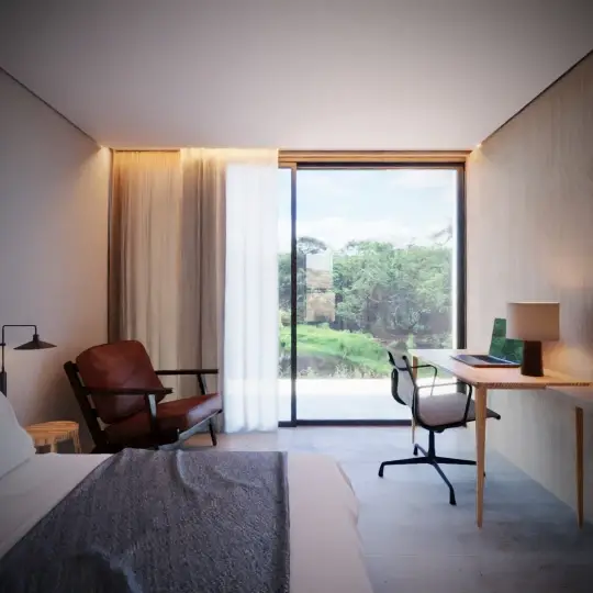 suíte-rústica-tijolo-concreto-madeira-vidro